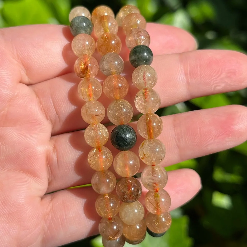 Gorgeous 8mm gold rutilated quartz bracelet‎